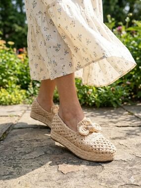 Coconuts by Matisse Espanola Raffia Woven Platform Loafers Size 8